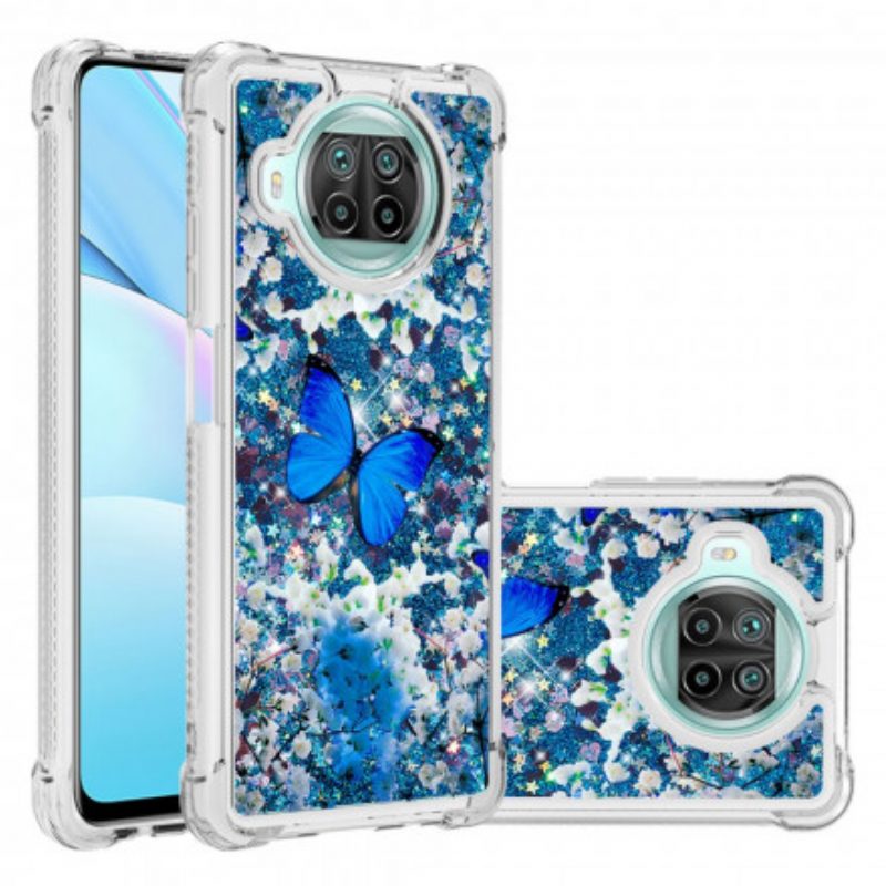 Hülle Für Xiaomi Redmi Note 9 Pro 5G Glitzernde Blaue Schmetterlinge