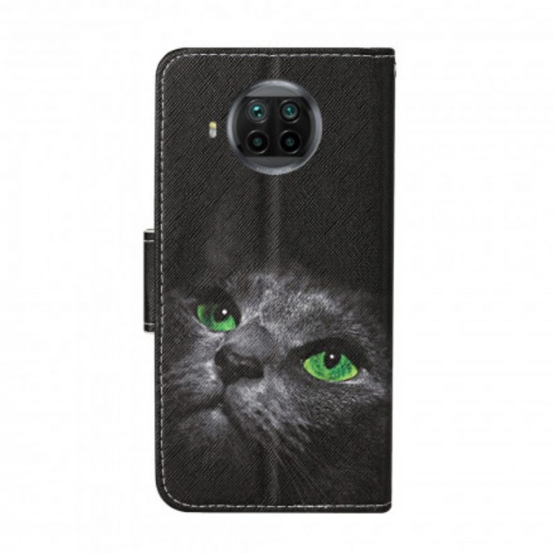 Lederhüllen Für Xiaomi Redmi Note 9 Pro 5G Grünäugige Katze Mit Schlüsselband