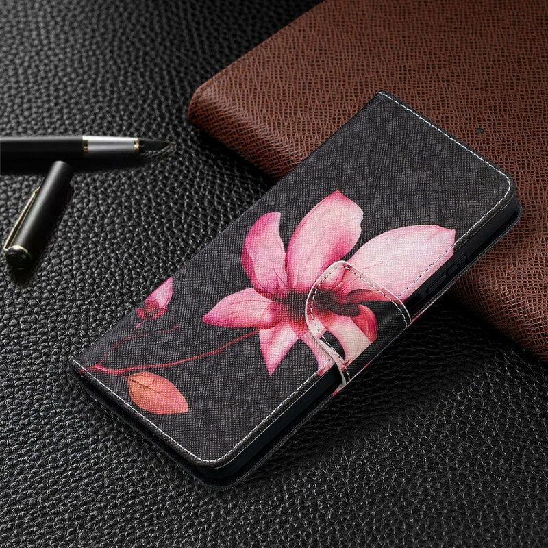 Lederhüllen Für Xiaomi Redmi Note 9 Pro 5G Pinke Blume