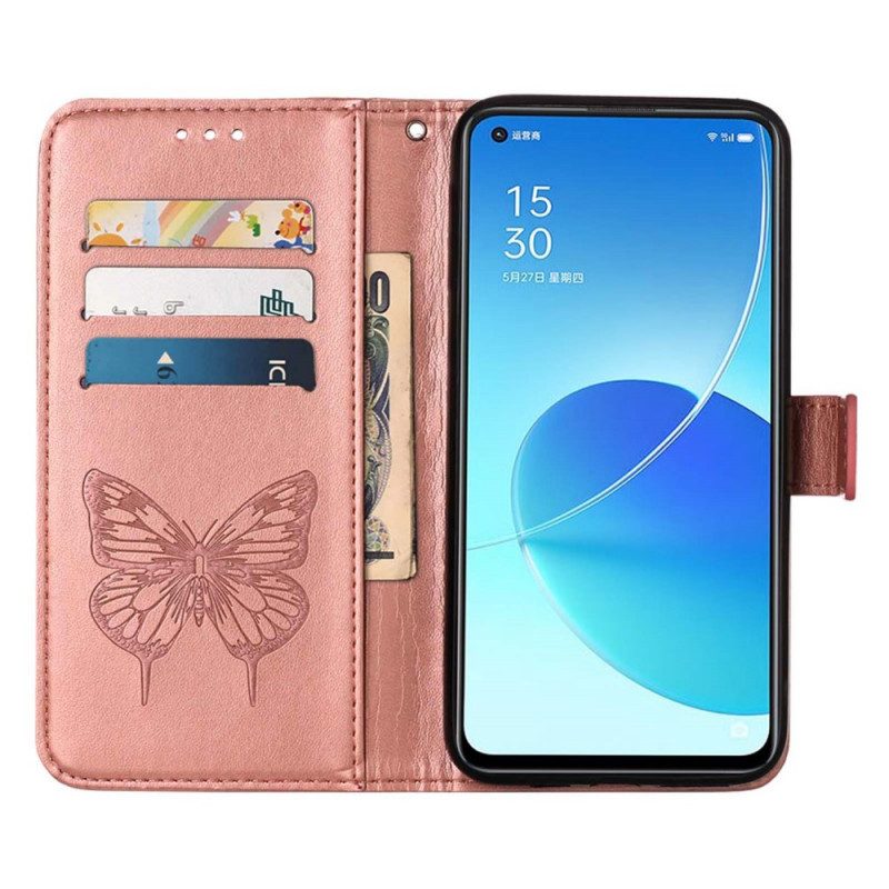 Flip Case Für Oppo Find X5 Schmetterlingsdesign Mit Umhängeband