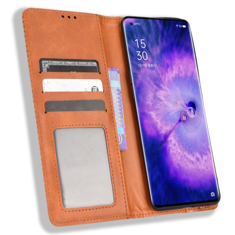 Schutzhülle Für Oppo Find X5 Flip Case Stilisierter Vintage-ledereffekt