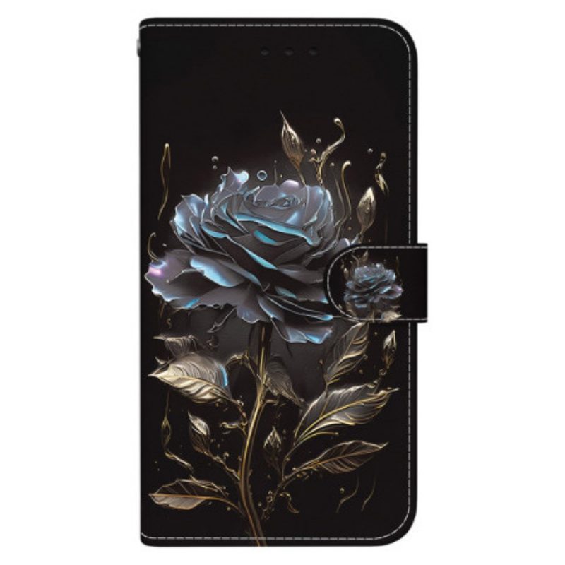 Lederhüllen Für Honor X9b / Magic 6 Lite Schwarze Rose Mit Riemen