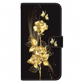 Lederhüllen Honor X9b / Magic 6 Lite Handyhülle Goldene Schmetterlinge Und Rosen