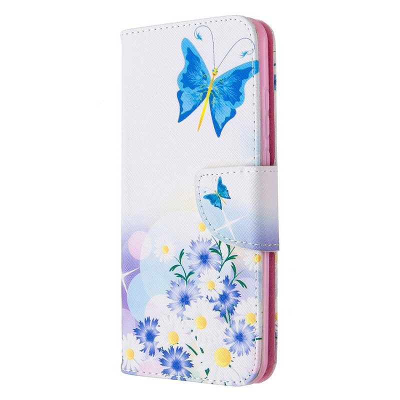 Flip Case Für Huawei P Smart 2020 Bemalte Schmetterlinge Und Blumen