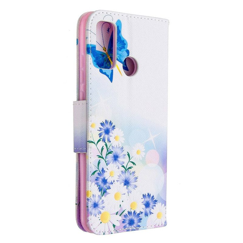 Flip Case Für Huawei P Smart 2020 Bemalte Schmetterlinge Und Blumen