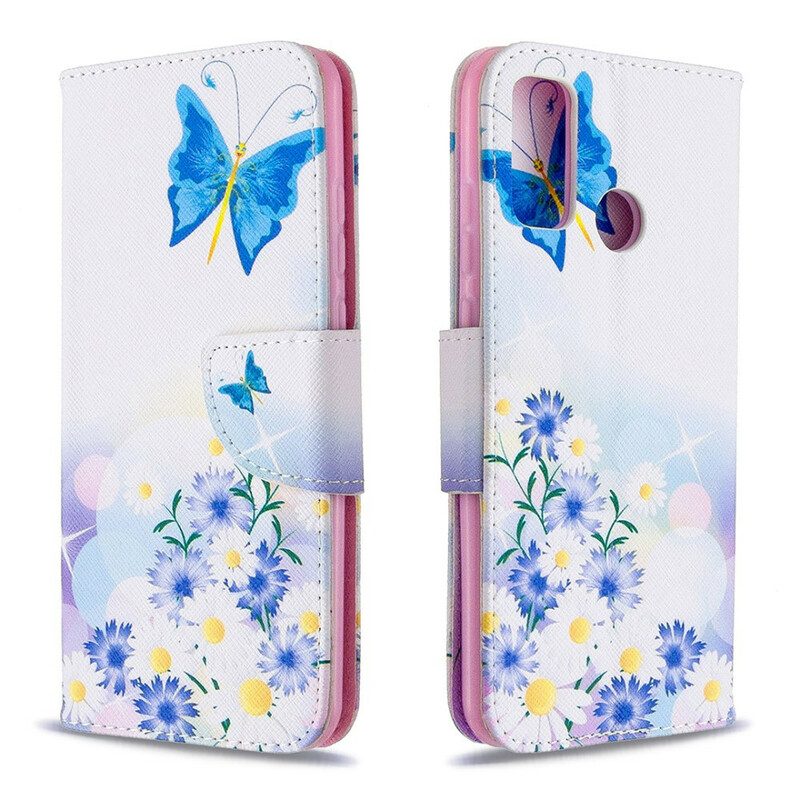 Flip Case Für Huawei P Smart 2020 Bemalte Schmetterlinge Und Blumen