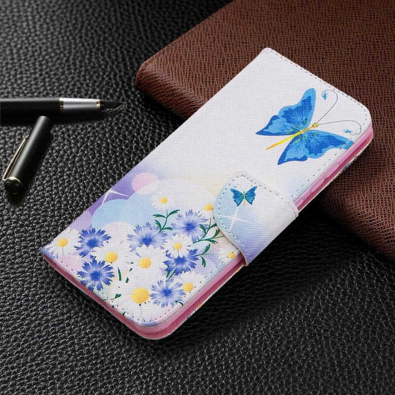 Flip Case Für Huawei P Smart 2020 Bemalte Schmetterlinge Und Blumen