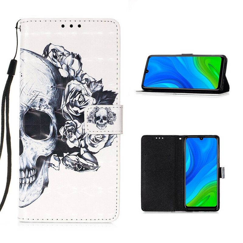 Flip Case Für Huawei P Smart 2020 Blumiger Totenkopf