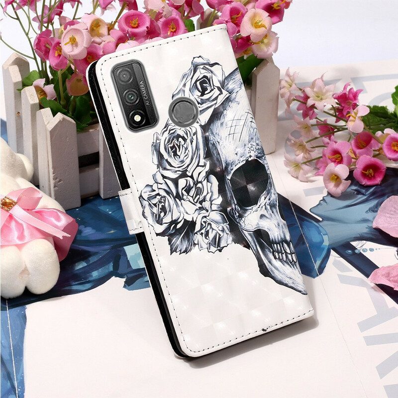 Flip Case Für Huawei P Smart 2020 Blumiger Totenkopf