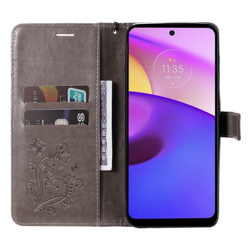 Flip Case Für Moto E40 / E30 / E20 Mit Kordel Riesige Riemenschmetterlinge