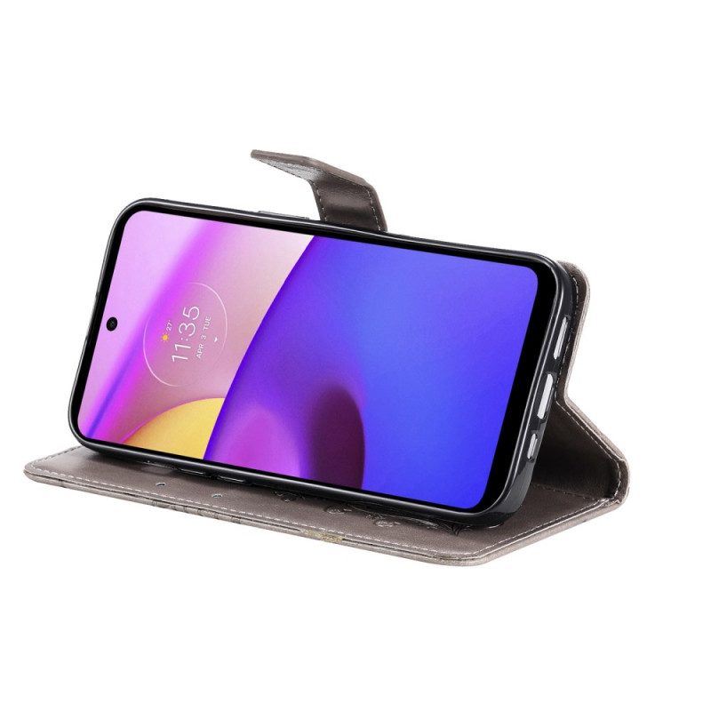 Flip Case Für Moto E40 / E30 / E20 Mit Kordel Riesige Riemenschmetterlinge