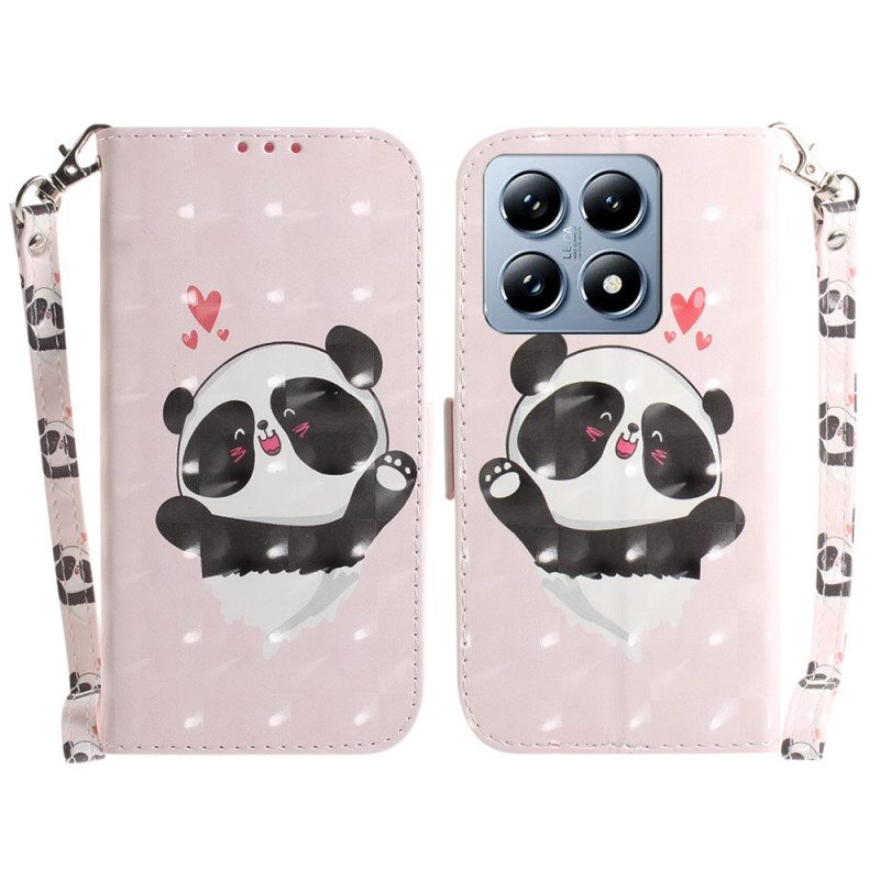 Lederhüllen Für Xiaomi 14t Panda Love Mit Riemen