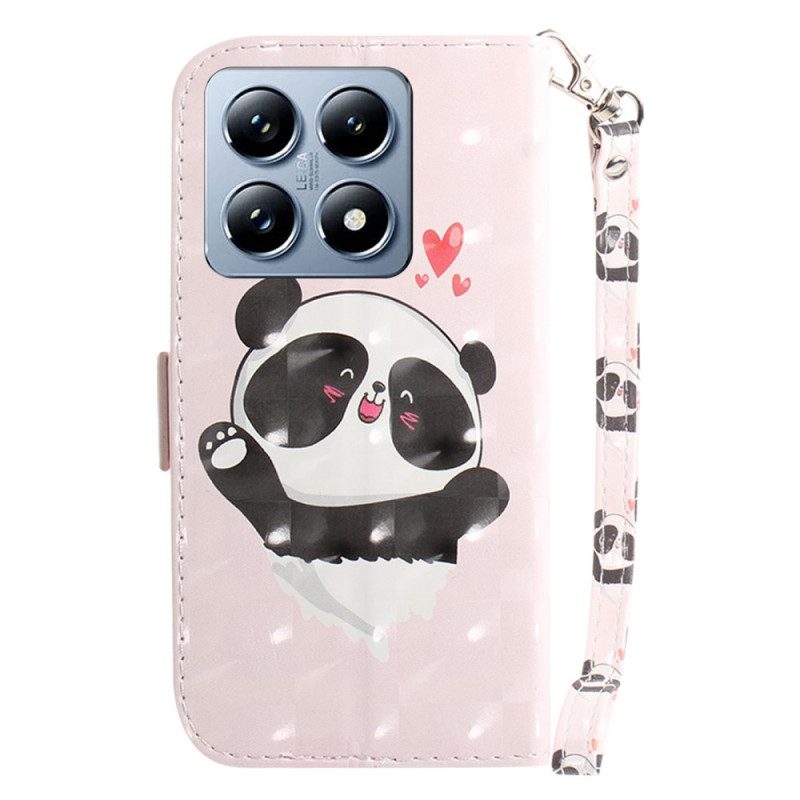 Lederhüllen Für Xiaomi 14t Panda Love Mit Riemen