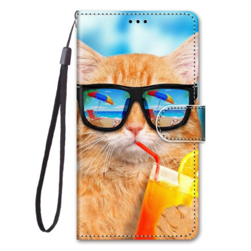 Flip Case Für Xiaomi Redmi 10A Baumkatze Entspannen