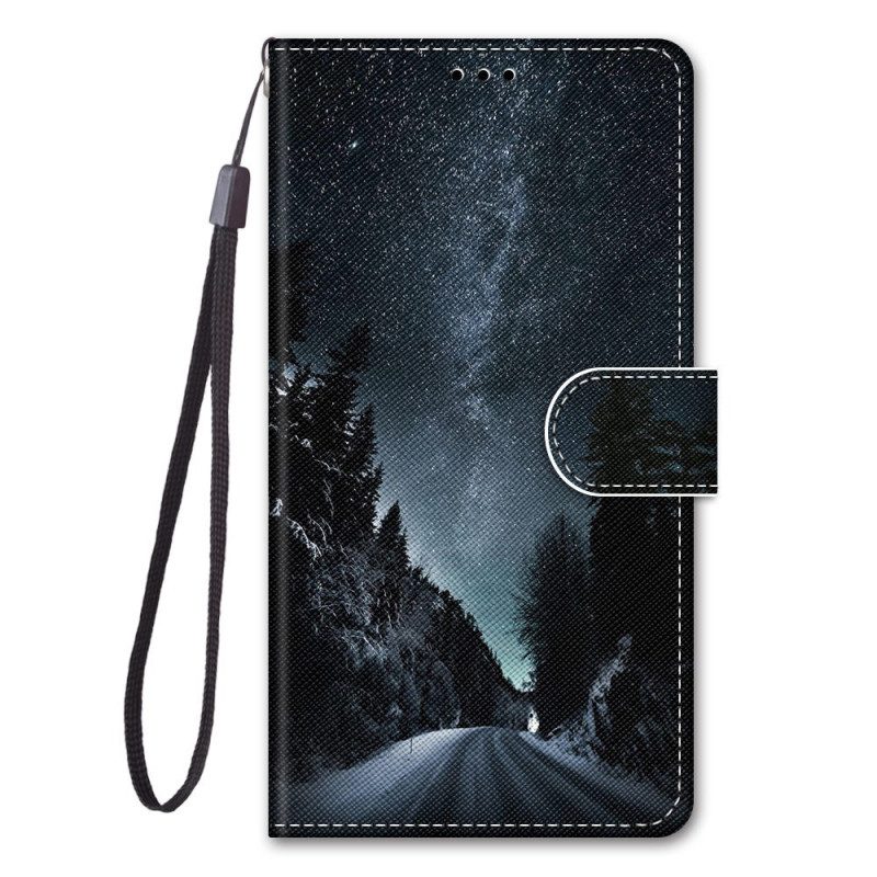 Flip Case Für Xiaomi Redmi 10A Mit Kordel Bewölkter Himmel Bei Lanyard