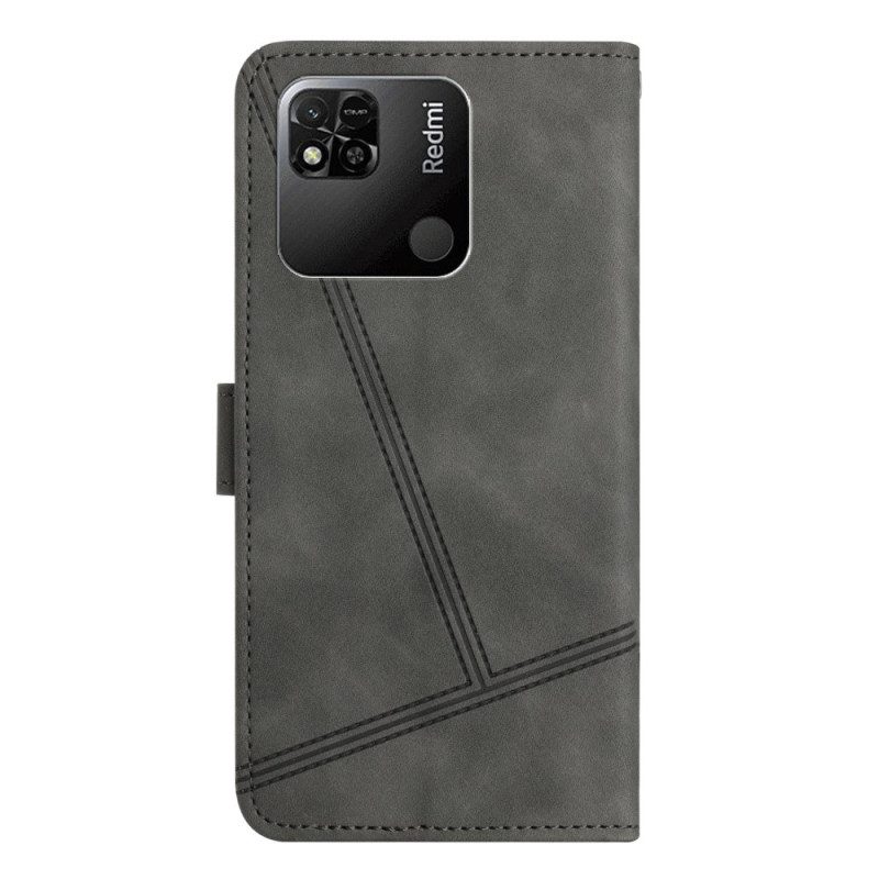 Flip Case Für Xiaomi Redmi 10A Mit Kordel Geometrischer Lederstil Mit Riemchen