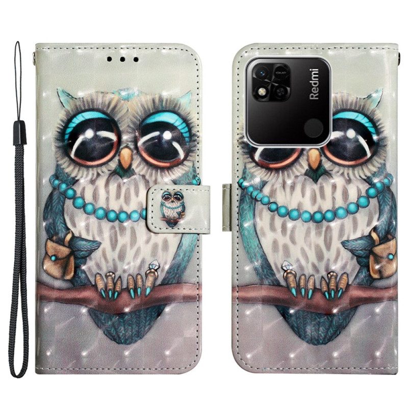 Flip Case Für Xiaomi Redmi 10A Mit Kordel Miss Owl Mit Riemen