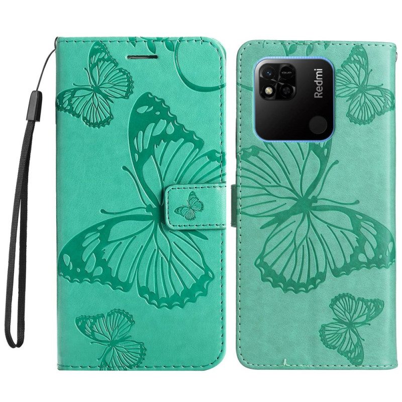 Flip Case Für Xiaomi Redmi 10A Mit Kordel Riesige Riemenschmetterlinge