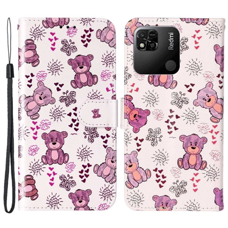 Flip Case Für Xiaomi Redmi 10A Mit Kordel Teddybären