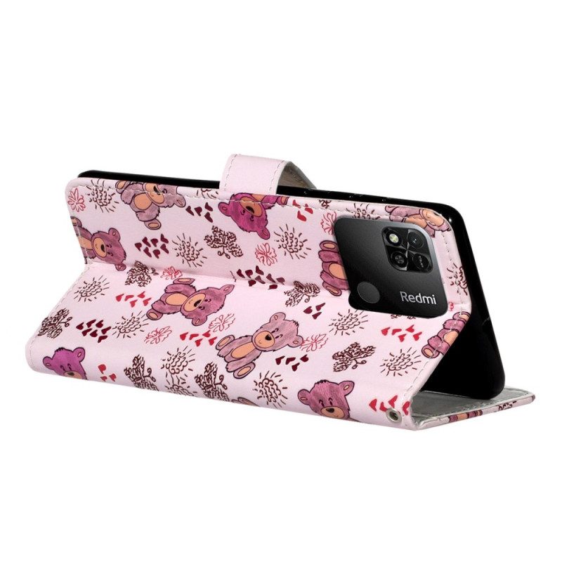 Flip Case Für Xiaomi Redmi 10A Mit Kordel Teddybären