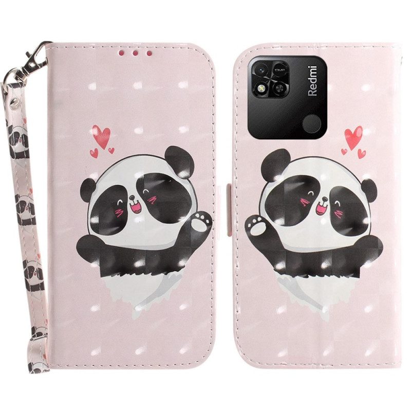 Lederhüllen Für Xiaomi Redmi 10A Mit Kordel Panda Love Mit Schlüsselband