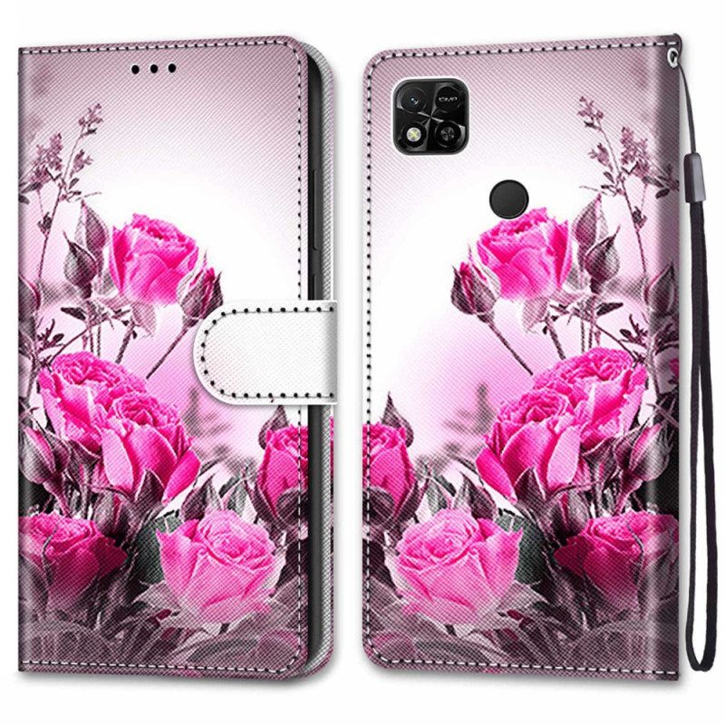 Lederhüllen Für Xiaomi Redmi 10A Mit Kordel Riemenrosen