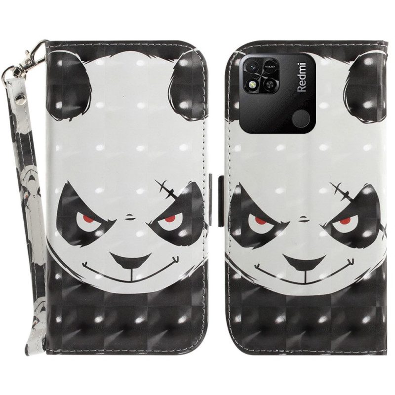 Lederhüllen Für Xiaomi Redmi 10A Mit Kordel Wütender Panda Mit Schlüsselband