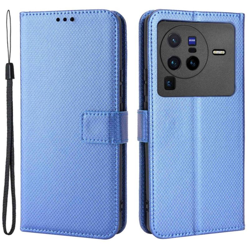 Flip Case Für Vivo X80 Pro Mit Kordel Kohlefaserarmband