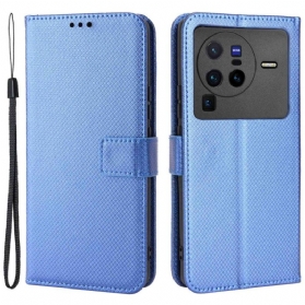 Flip Case Für Vivo X80 Pro Mit Kordel Kohlefaserarmband