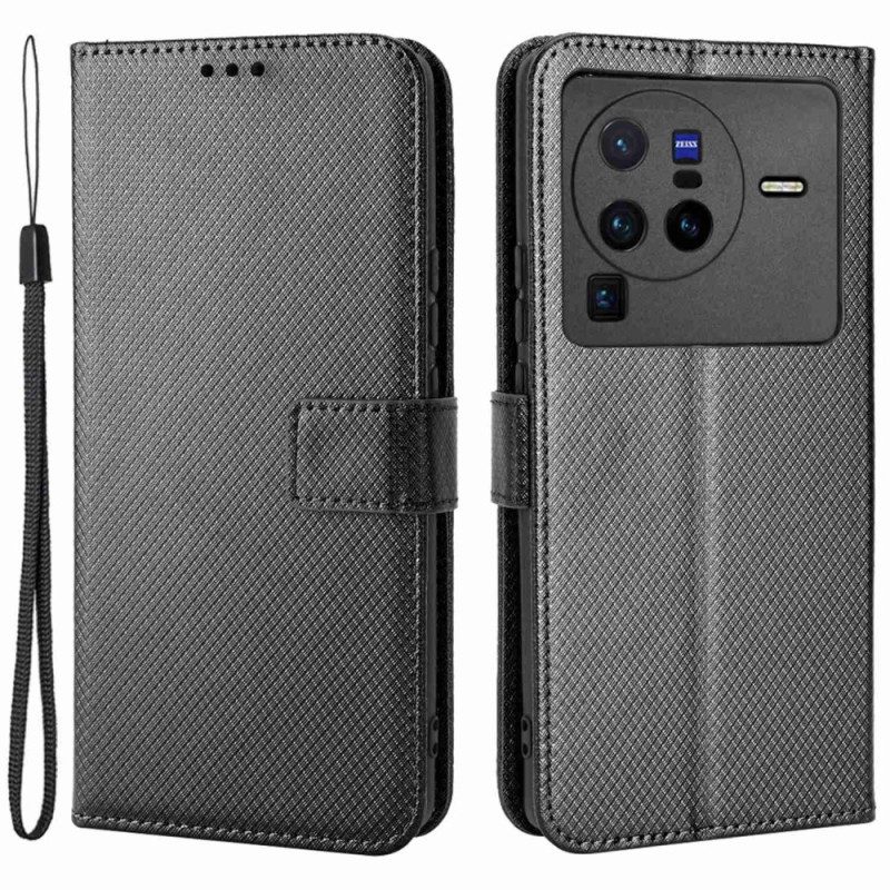 Flip Case Für Vivo X80 Pro Mit Kordel Kohlefaserarmband