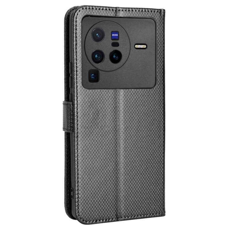 Flip Case Für Vivo X80 Pro Mit Kordel Kohlefaserarmband