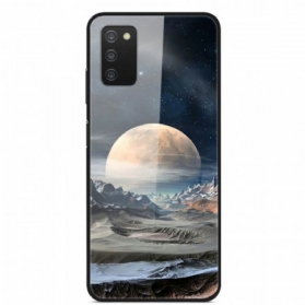 Handyhülle Für Samsung Galaxy A03s Space Moon Gehärtetes Glas