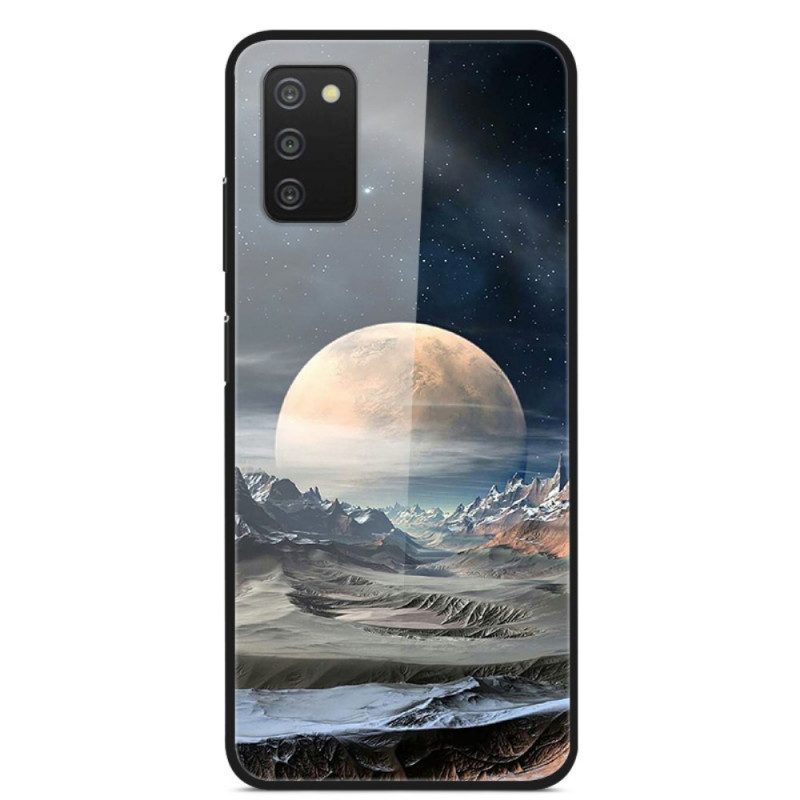 Handyhülle Für Samsung Galaxy A03s Space Moon Gehärtetes Glas