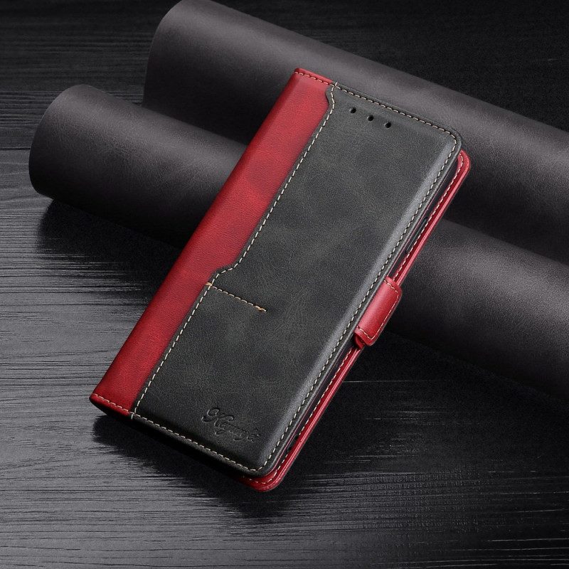 Flip Case Für OnePlus 10T 5G Zweifarbiger Ledereffekt