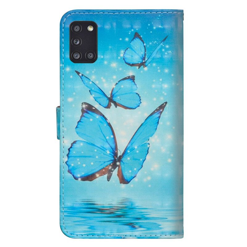 Flip Case Für Samsung Galaxy A31 Fliegende Blaue Schmetterlinge