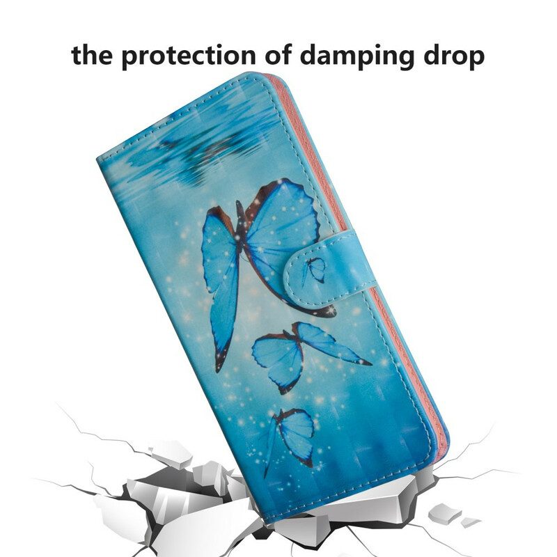 Flip Case Für Samsung Galaxy A31 Fliegende Blaue Schmetterlinge