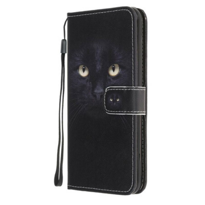 Flip Case Für Samsung Galaxy A31 Mit Kordel Riemchenförmige Schwarze Katzenaugen