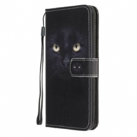 Flip Case Für Samsung Galaxy A31 Mit Kordel Riemchenförmige Schwarze Katzenaugen