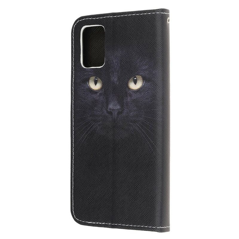 Flip Case Für Samsung Galaxy A31 Mit Kordel Riemchenförmige Schwarze Katzenaugen