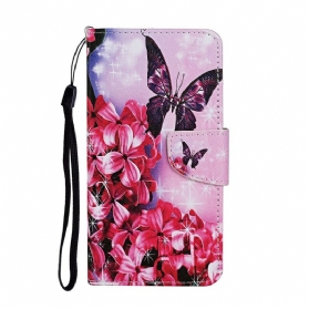 Flip Case Für Samsung Galaxy A31 Schmetterlinge Blumen-lanyard