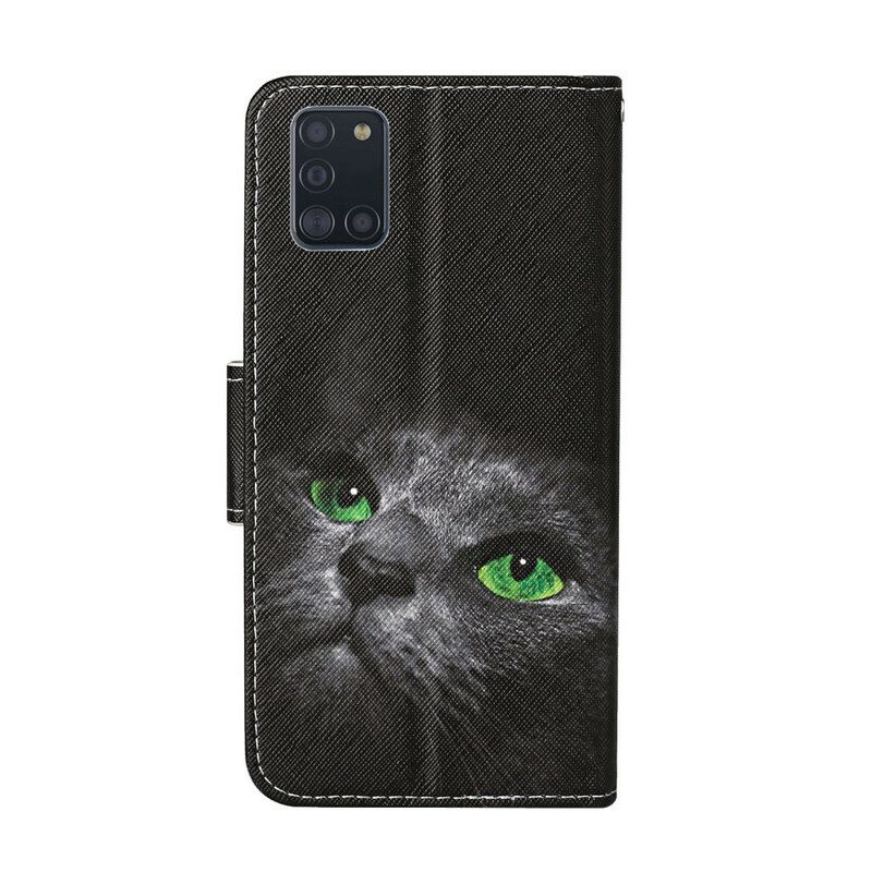 Lederhüllen Für Samsung Galaxy A31 Grünäugige Katze Mit Schlüsselband