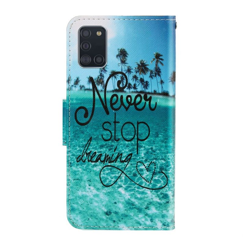 Lederhüllen Für Samsung Galaxy A31 Mit Kordel Never Stop Dreaming Navy Strappy