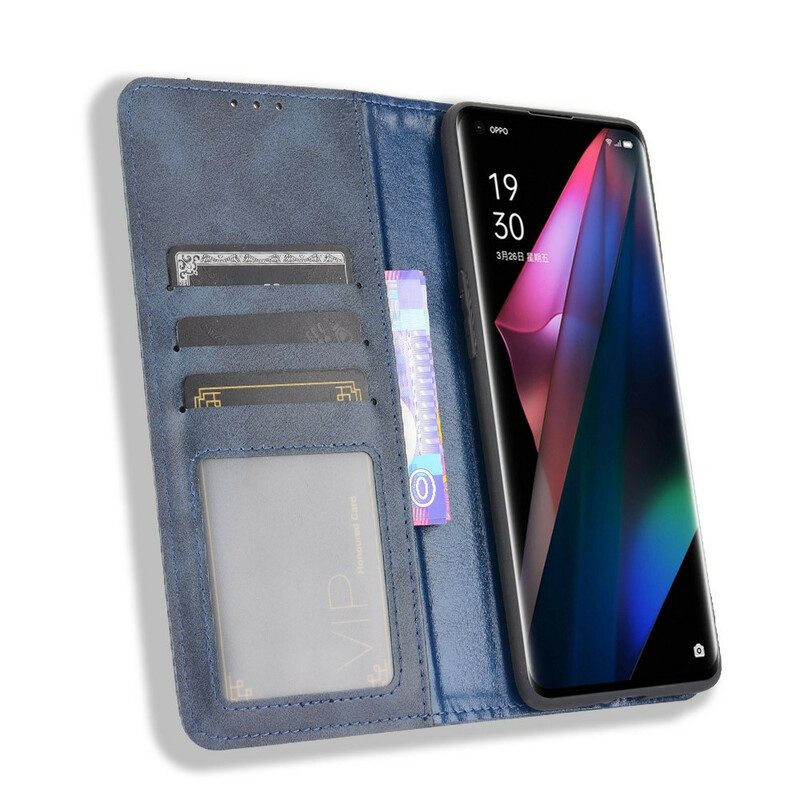 Schutzhülle Für Oppo Find X3 Pro Flip Case Stilisierter Vintage-ledereffekt