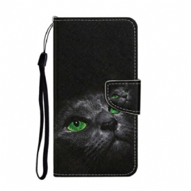 Flip Case Für Huawei P Smart 2021 Grünäugige Katze Mit Schlüsselband