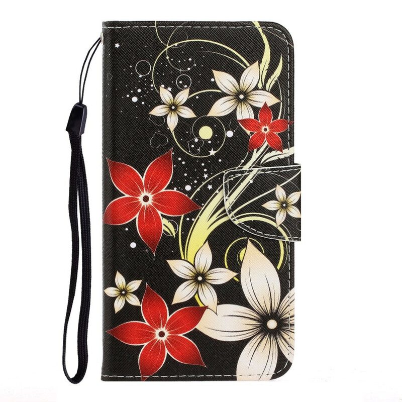 Flip Case Für Huawei P Smart 2021 Mit Kordel Bunte Riemchenblumen