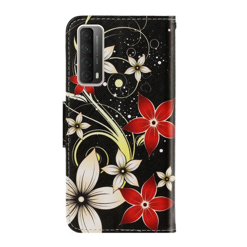 Flip Case Für Huawei P Smart 2021 Mit Kordel Bunte Riemchenblumen