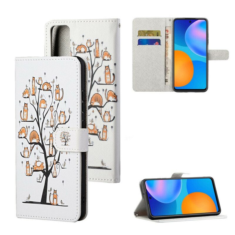 Flip Case Für Huawei P Smart 2021 Mit Kordel Funky Cats Mit Riemen