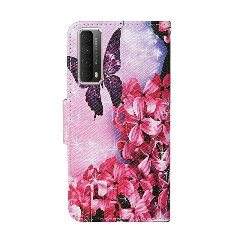 Lederhüllen Für Huawei P Smart 2021 Schmetterlinge Blumen-lanyard