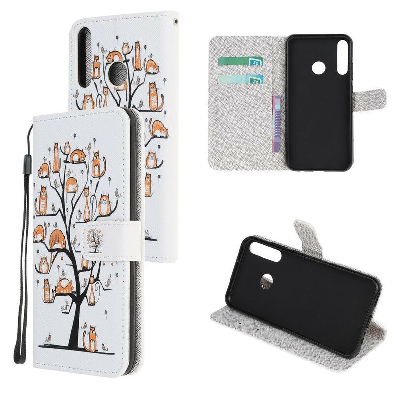 Flip Case Für Huawei Y6p Mit Kordel Funky Cats Mit Riemen