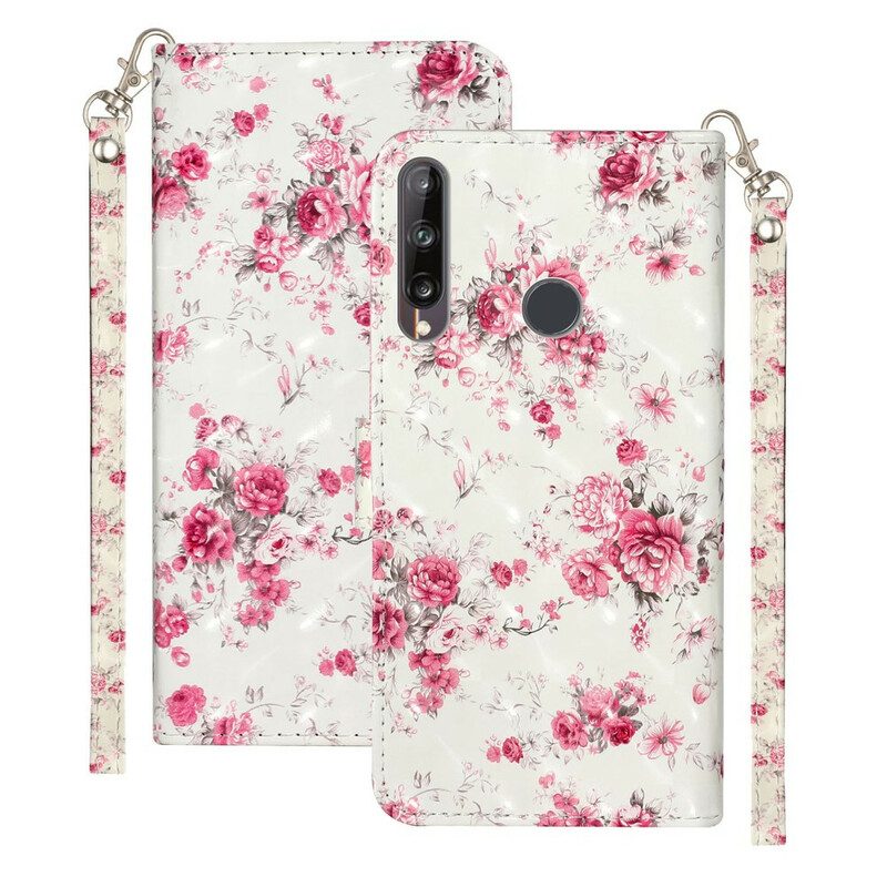 Flip Case Für Huawei Y6p Mit Kordel Riemenlichtfleckblumen